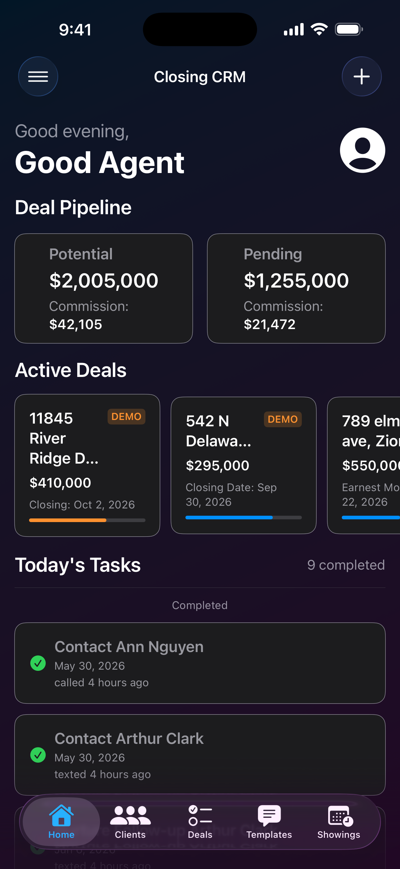 Closing CRM dashboard